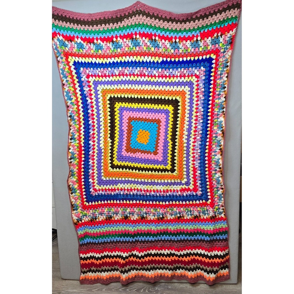 Vintage Handmade Crochet Afghan Granny Square Throw Blanket Retro Boho‎ Roseanne